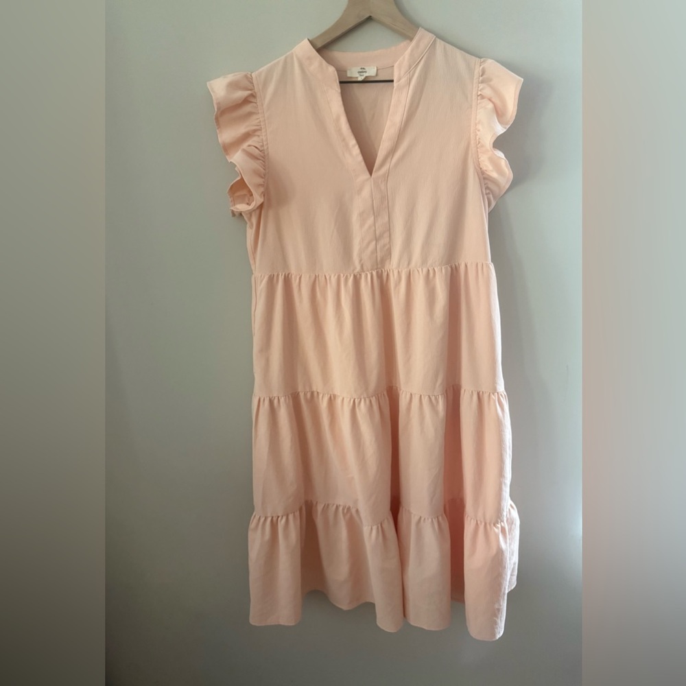 Entro Peach Ruffled Tiered midi dress